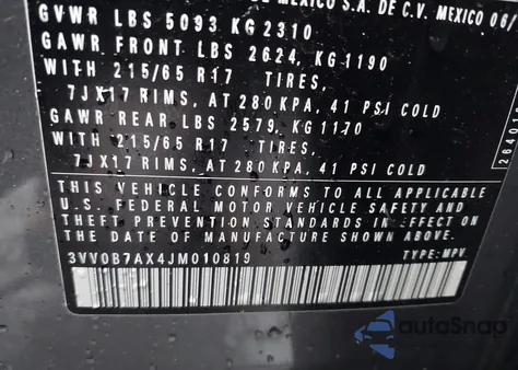 2018 Volkswagen Tiguan 2.0T S из США, поврежденный, VIN 3VV0B7AX4JM010819